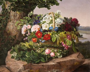 J-L- Jensen - Kurv med blomster ved foden af et træ, 1840